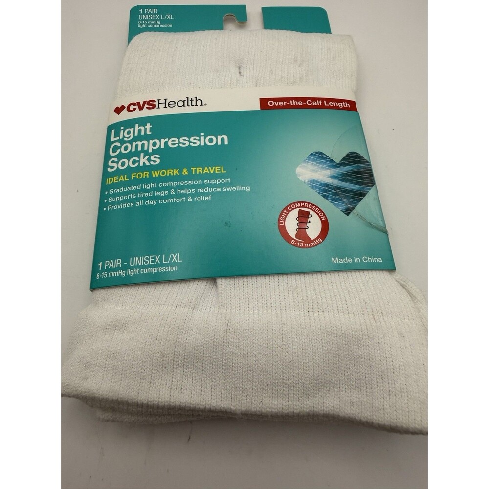 CVS Health Light Compression Socks White L/XL 8-15 mmHg Unisex New